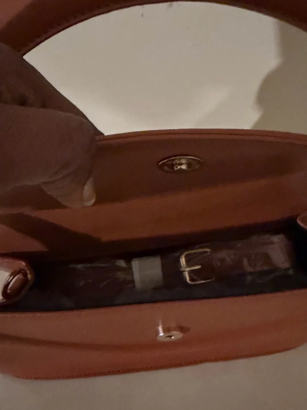 Women's Tan Circular Handle Leather Handbag